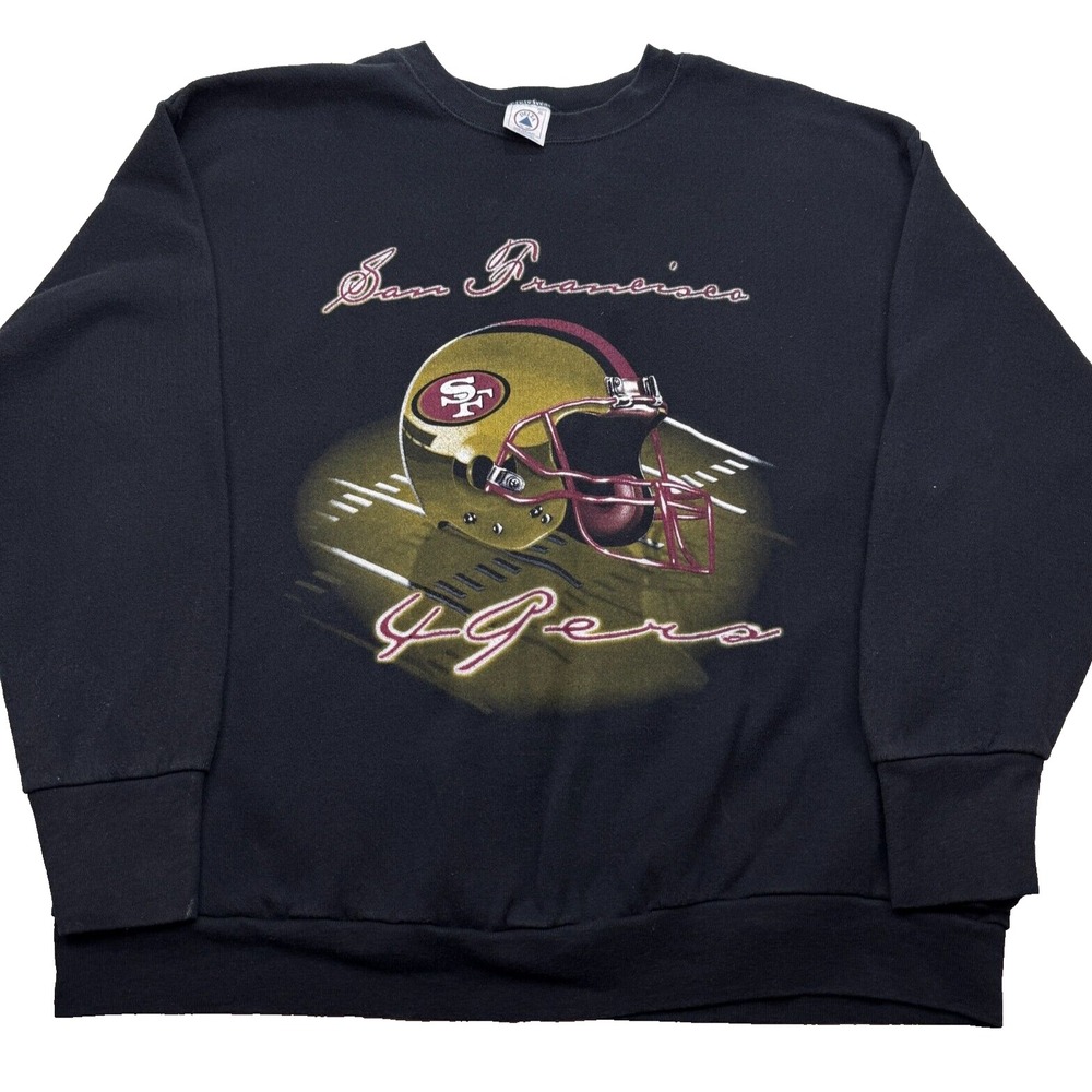 Vintage 90's San Francisco 49ers Football Delta Sweatshirt Men XL Black Helmet‎